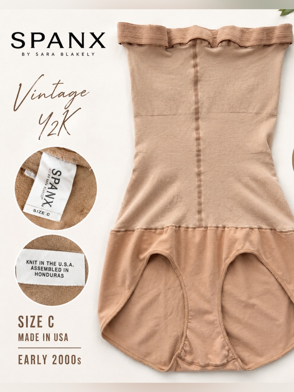 Vintage Y2K SPANX Nude Full Body Shapewear Bodysuit Size C USA